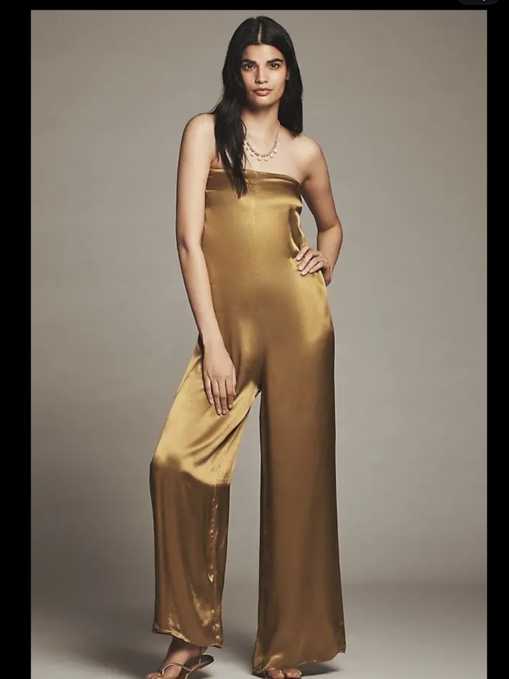 Anthropologie Fleur Strapless Wide-Leg Satin Jumpsuit in dark yellow-Small-NWT